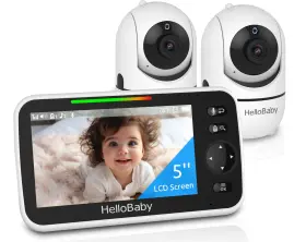 B0c6y89h47 Hellobaby 5 Inch Baby Monitor With 2 Cams 30-hr Battery 1000ft Range No Wifi Vox