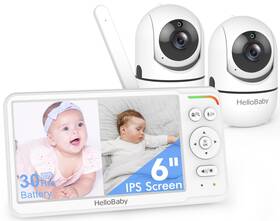 Hellobaby B0fnrhy9mk Baby Monitor 2 Cams 6 Inch Ips Split Screen No Wifi 30-hr Battery