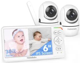 B0fnrhy9mk Hellobaby Baby Monitor 2 Cams 6 Inch Ips Split Screen No Wifi 30-hr Battery