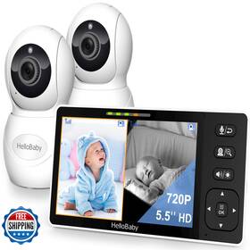 Hellobaby B0fvm5ttz1 Baby Monitor 2 Cameras 5.5 720p Hd No Wifi Audio Display Split Screen