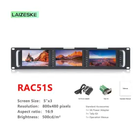 With3g-sdi Laizeske Rac51s Triple 5 Inch 2ru 800 480 Broadcast Lcd Rack Mount Monitor Hdmi Av