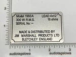 Marshall Model 1960A Serial Number Spec Plate New Custom Made Matte Silver. Price: $9.95.